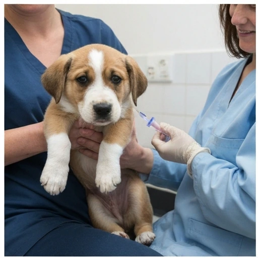 Dog at a routine health assessment